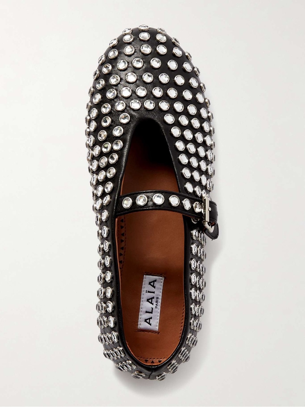 New Alaia Crystal-embellished leather ballet flats $1,450 35.5